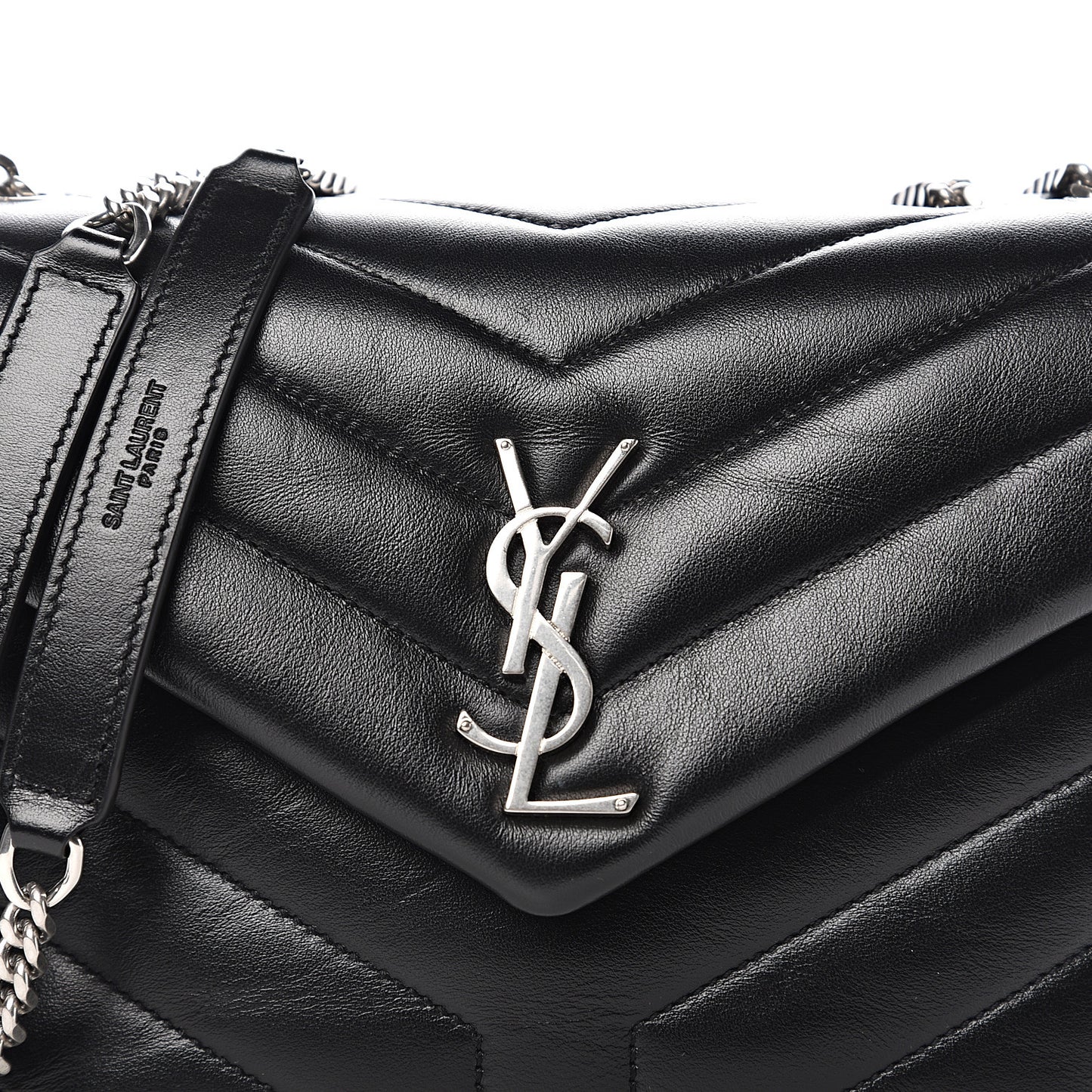 Calfskin Y Quilted Monogram Small Loulou Chain Satchel Black