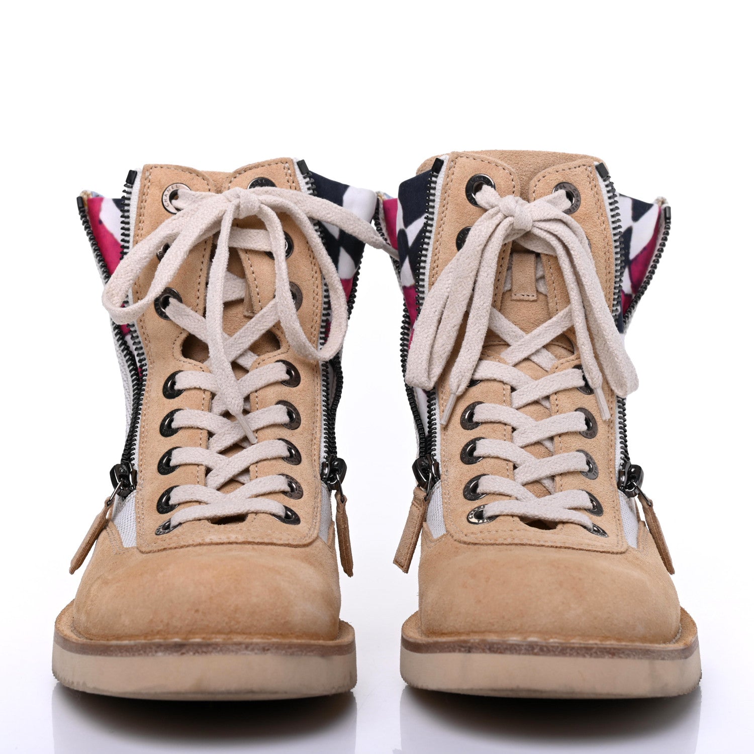 Chanel Toile Suede Calfskin CC Lace Up Short Boots 38.5 Light Beige 2 of 17