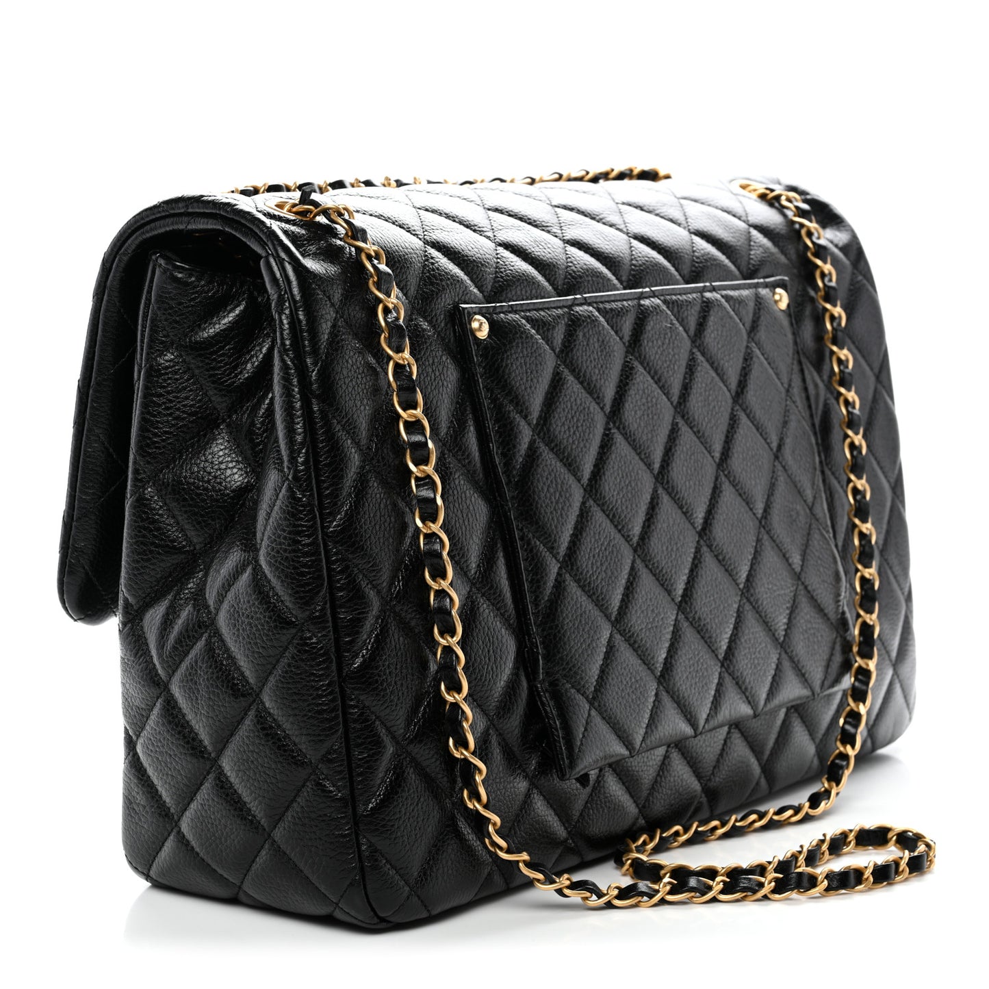 Grained Calfskin Quilted XXL Travel Flap Bag Black