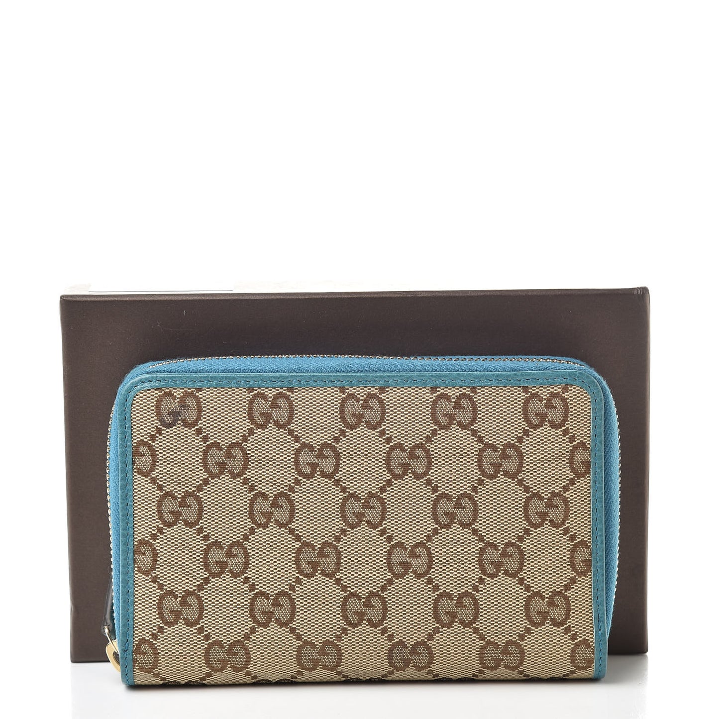 Monogram Dollar Calfskin Zip Around Compact Wallet Beige Ebony Deep Cobalt