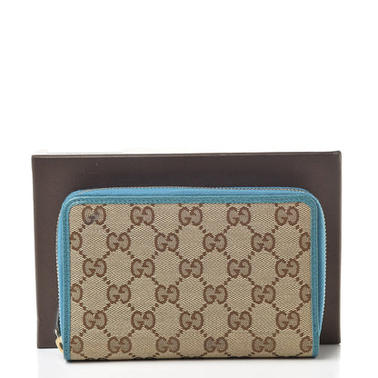 Gucci Monogram Dollar Calfskin Zip Around Compact Wallet Beige Ebony Deep Cobalt 9 of 9