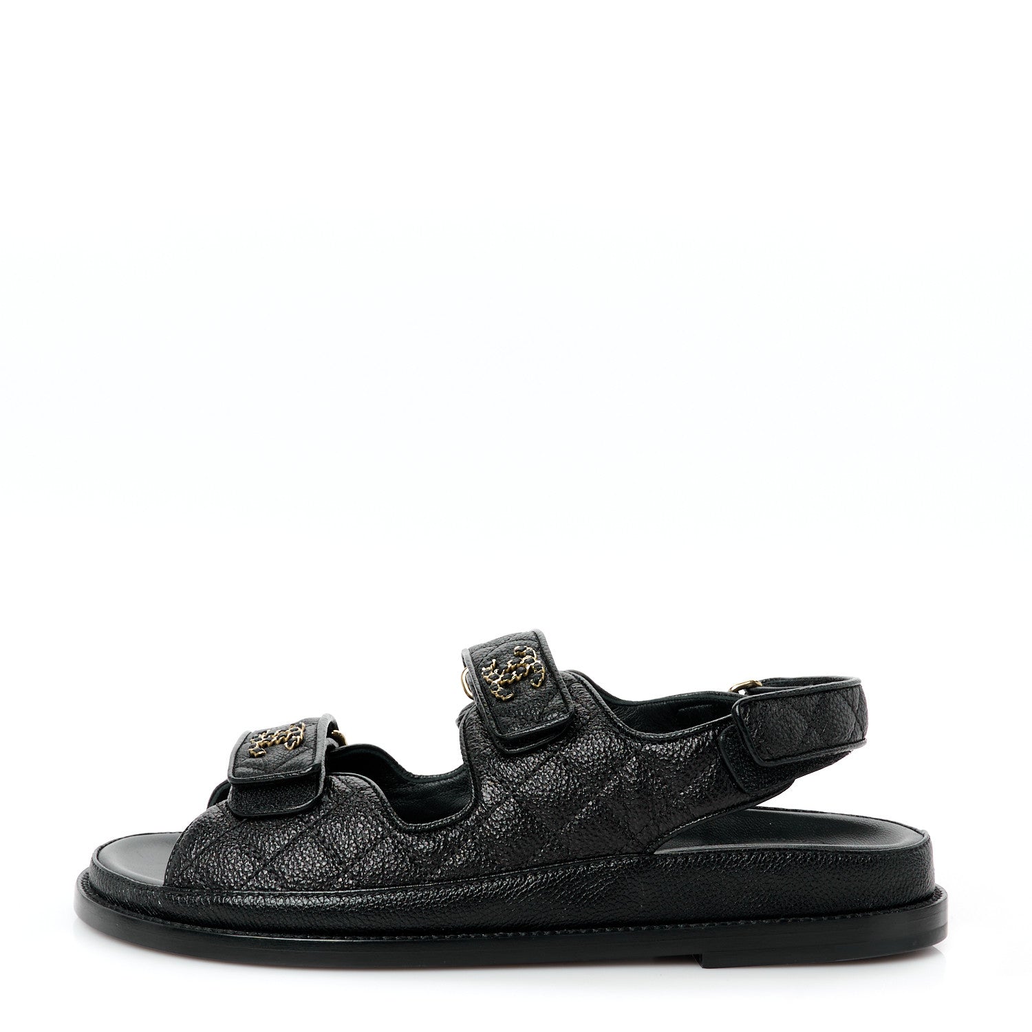 Chanel Grained Calfskin Velcro Dad Sandals 39.5 Black 1 of 10