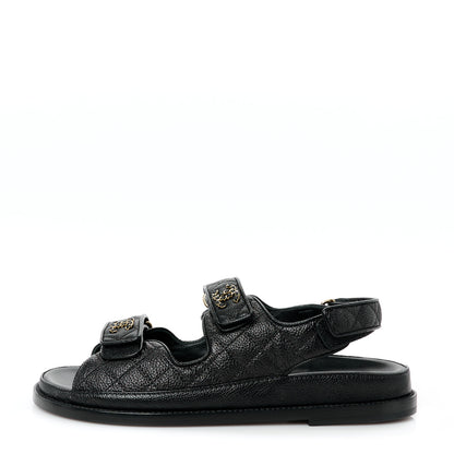 Chanel Grained Calfskin Velcro Dad Sandals 39.5 Black 1 of 10