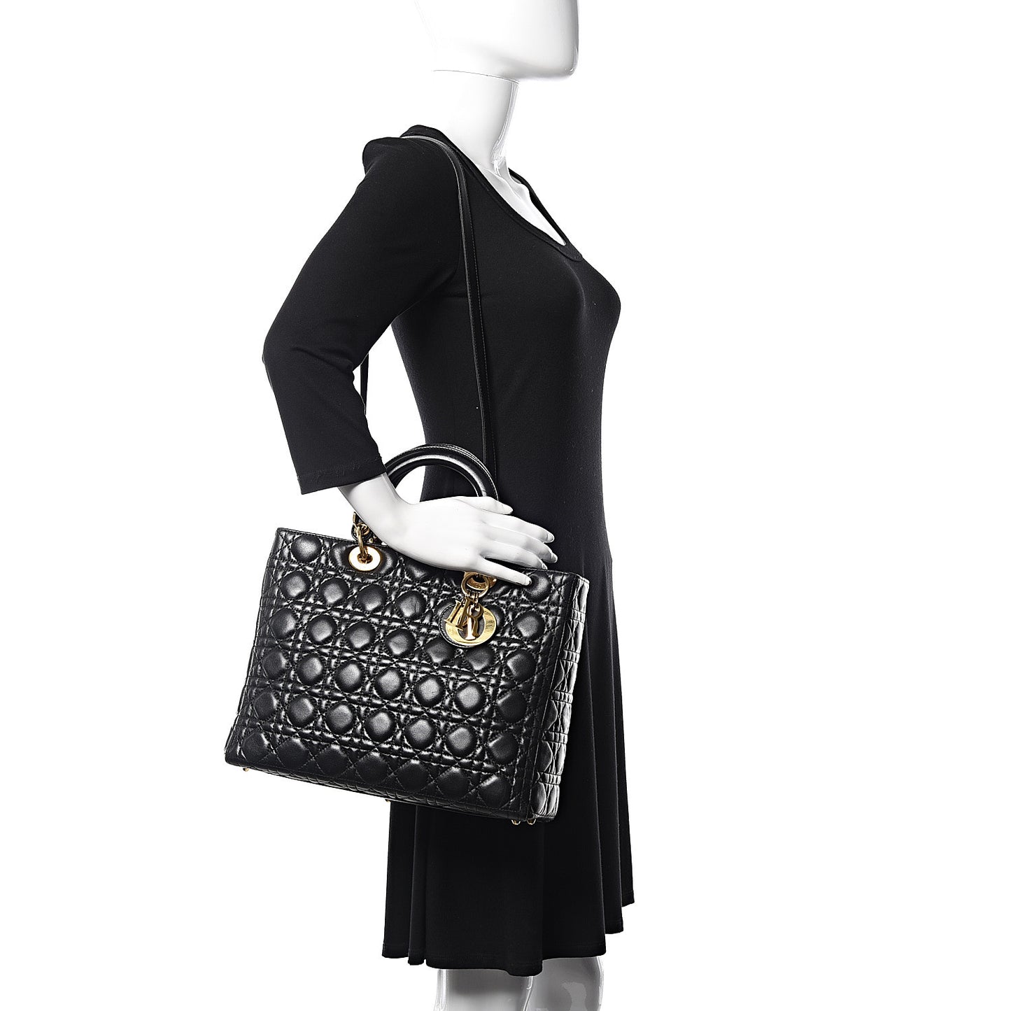 Lambskin Cannage Large Lady Dior Black