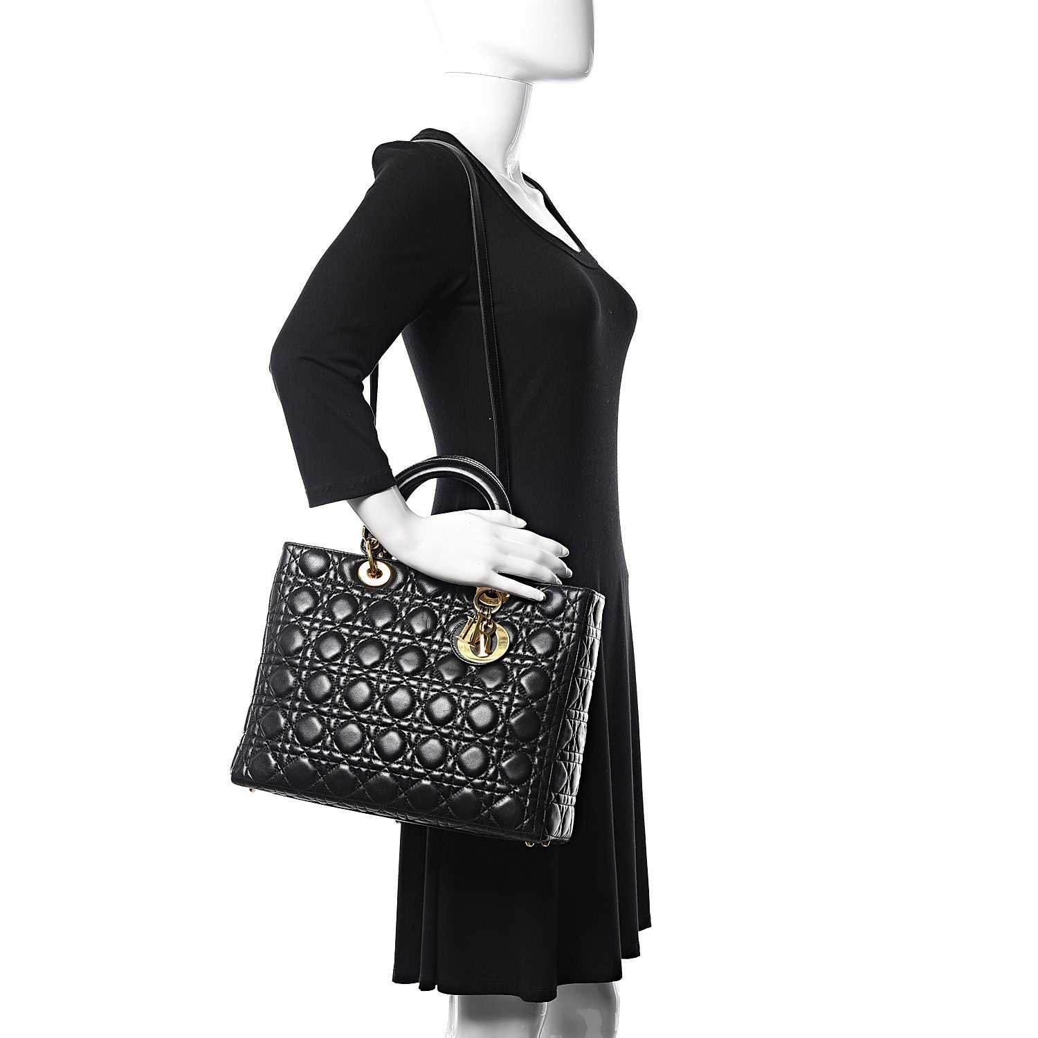 Christian Dior Lambskin Cannage Large Lady Dior Black 2 of 10