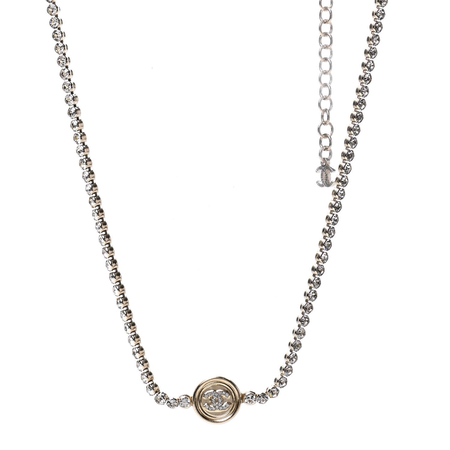 Chanel Crystal CC Chain Short Necklace Gold 1 of 6