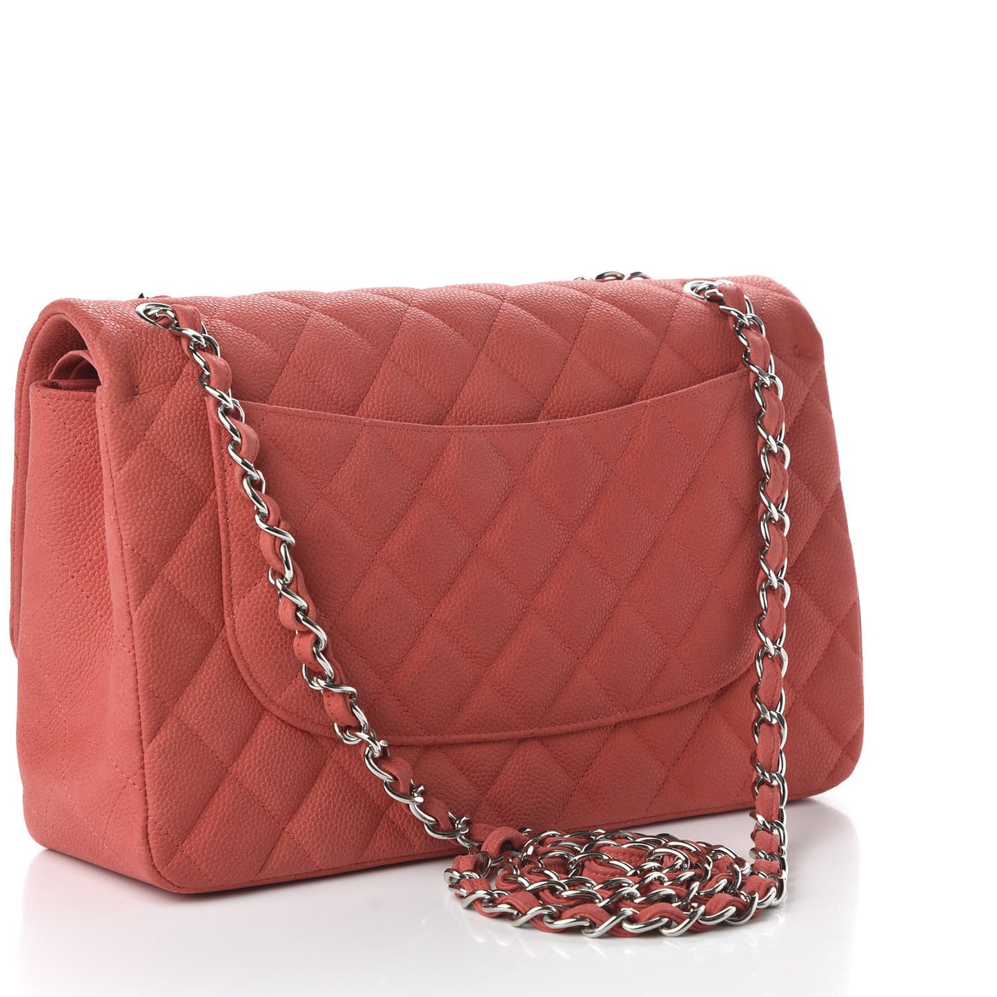 Iridescent Caviar Quilted Jumbo Double Flap Coral