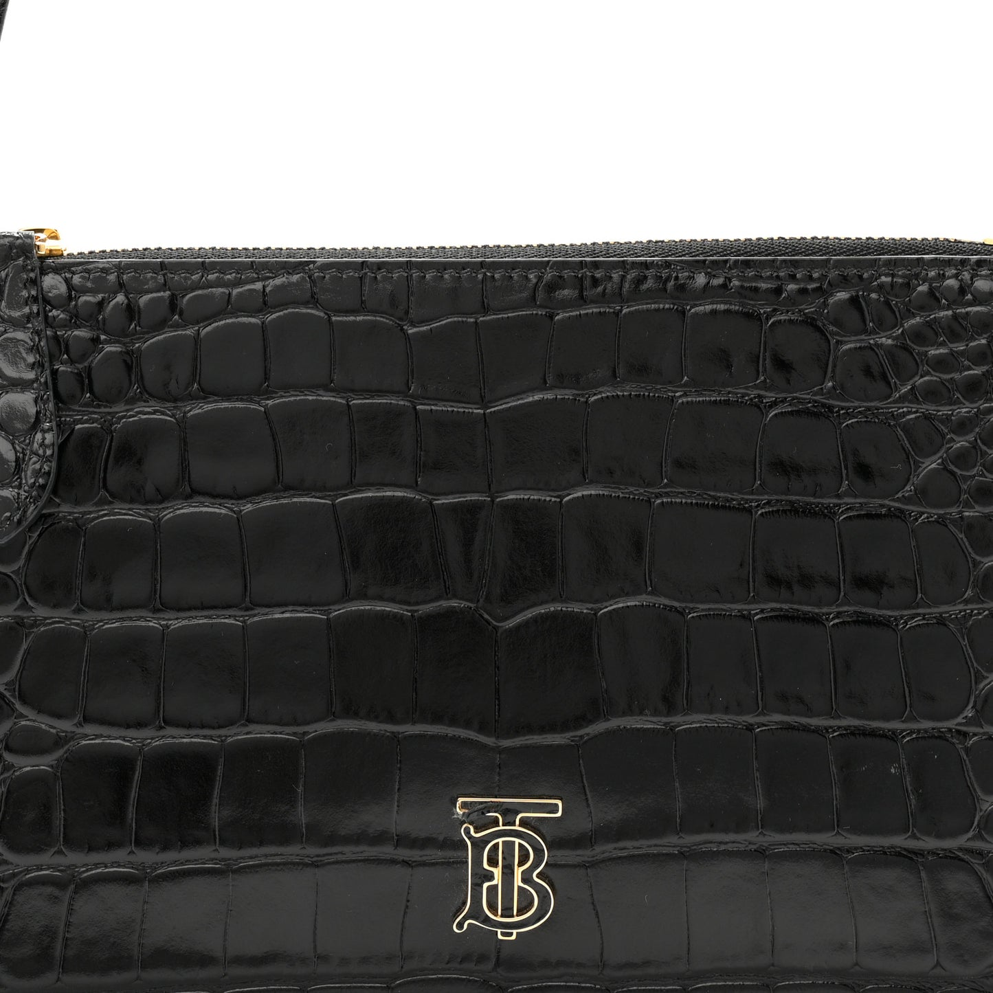 Calfskin Alligator Embossed Mini TB Shoulder Bag Black