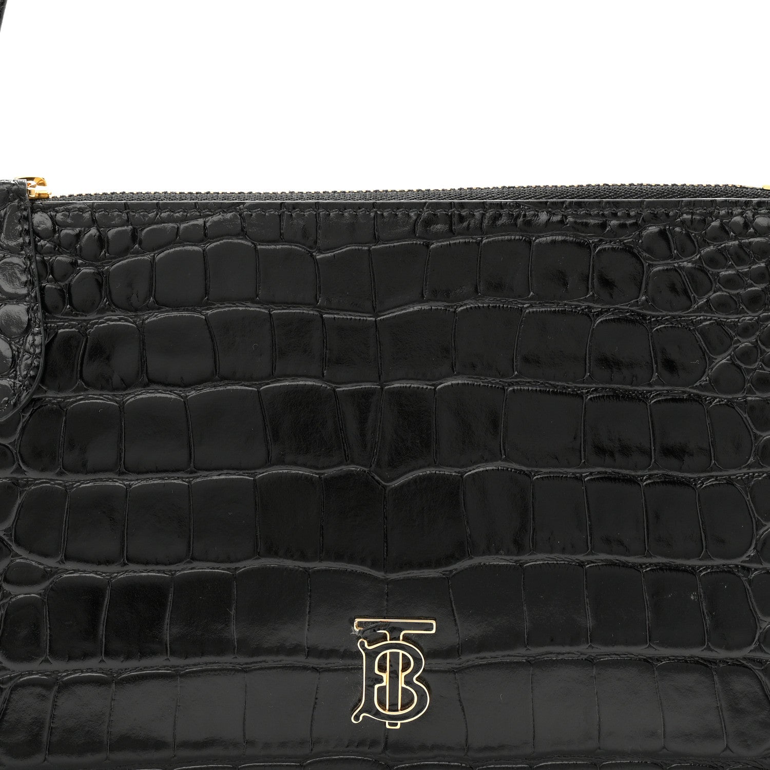 Burberry Calfskin Alligator Embossed Mini TB Shoulder Bag Black 7 of 9