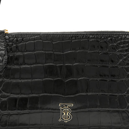 Burberry Calfskin Alligator Embossed Mini TB Shoulder Bag Black 7 of 9