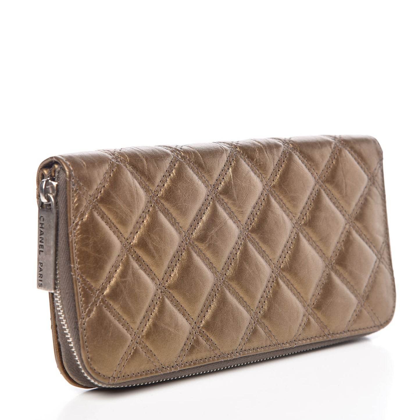 Metallic Aged Calfskin Quilted Paris New York PNY Wallet Dark Gold