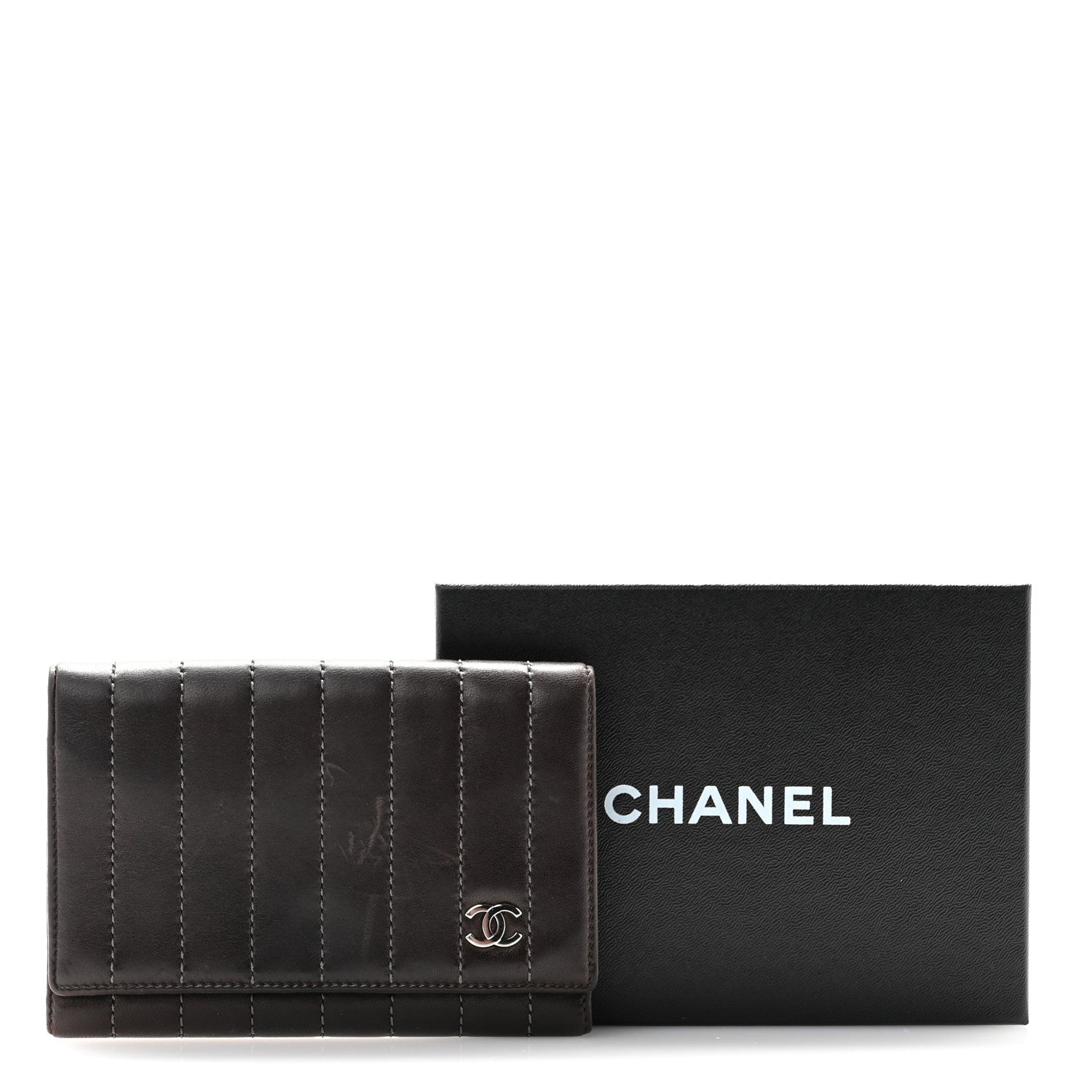 Chanel Lambskin Vertical Quilted Mademoiselle Compact Wallet Dark Brown 13 of 13