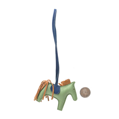 Hermes Milo Lambskin Grigri Rodeo Horse Bag Charm PM Vert Criquet Sesame Bleu de Malte 2 of 5