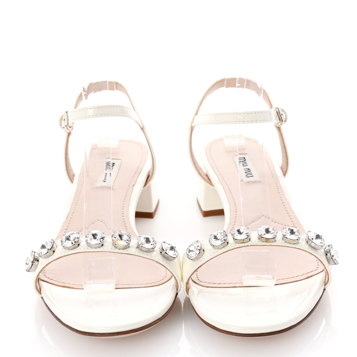 Patent Crystal Embellished Ankle Strap Sandals 36.5 White