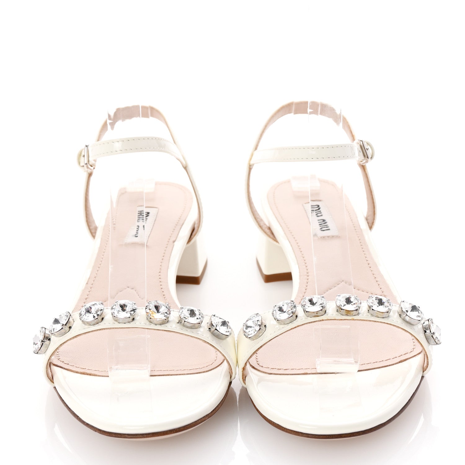 Miu Miu Patent Crystal Embellished Ankle Strap Sandals 36.5 White 3 of 9