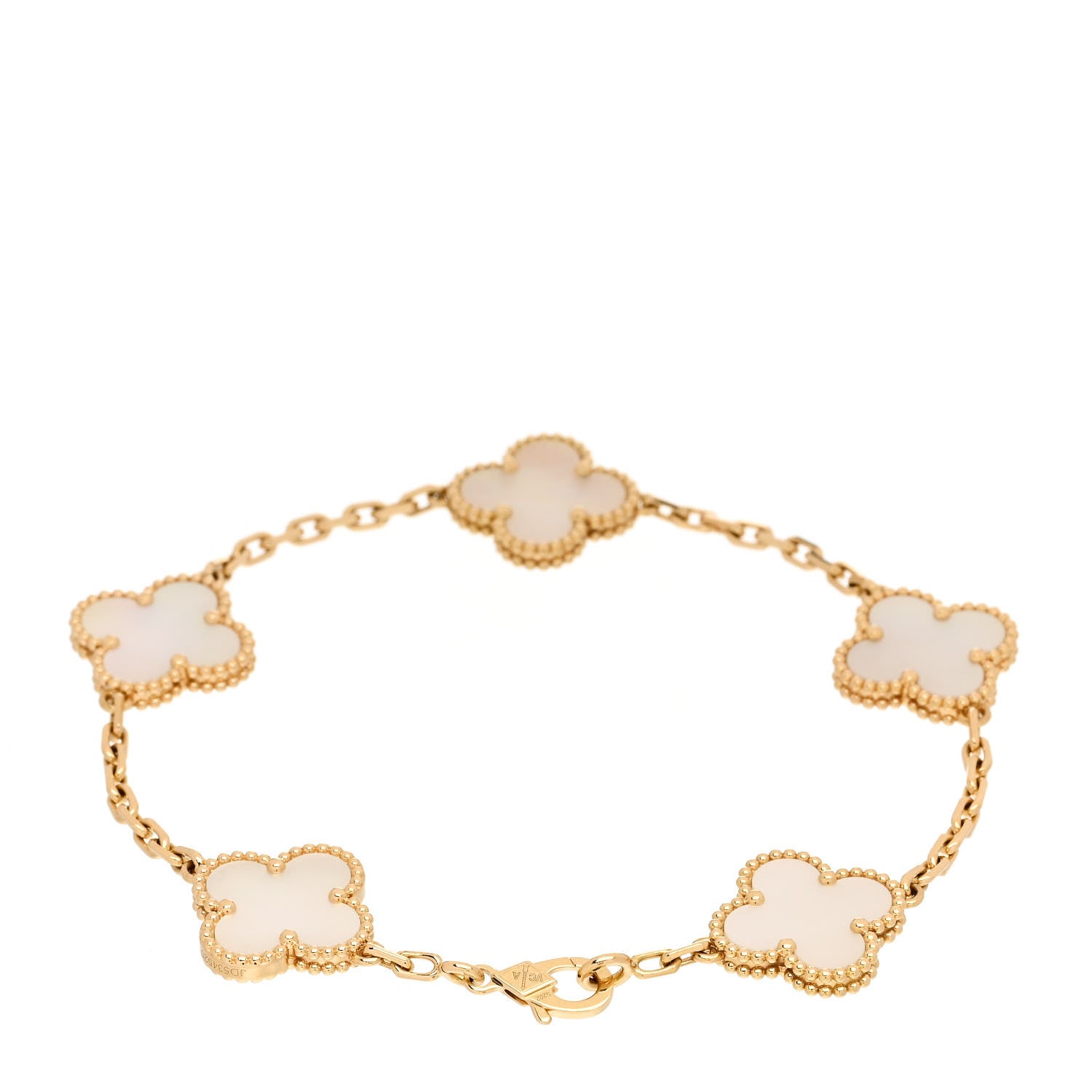 Van Cleef & Arpels 18K Yellow Gold Mother of Pearl 5 Motifs Vintage Alhambra Bracelet 3 of 5