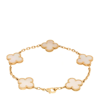 Van Cleef & Arpels 18K Yellow Gold Mother of Pearl 5 Motifs Vintage Alhambra Bracelet 3 of 5