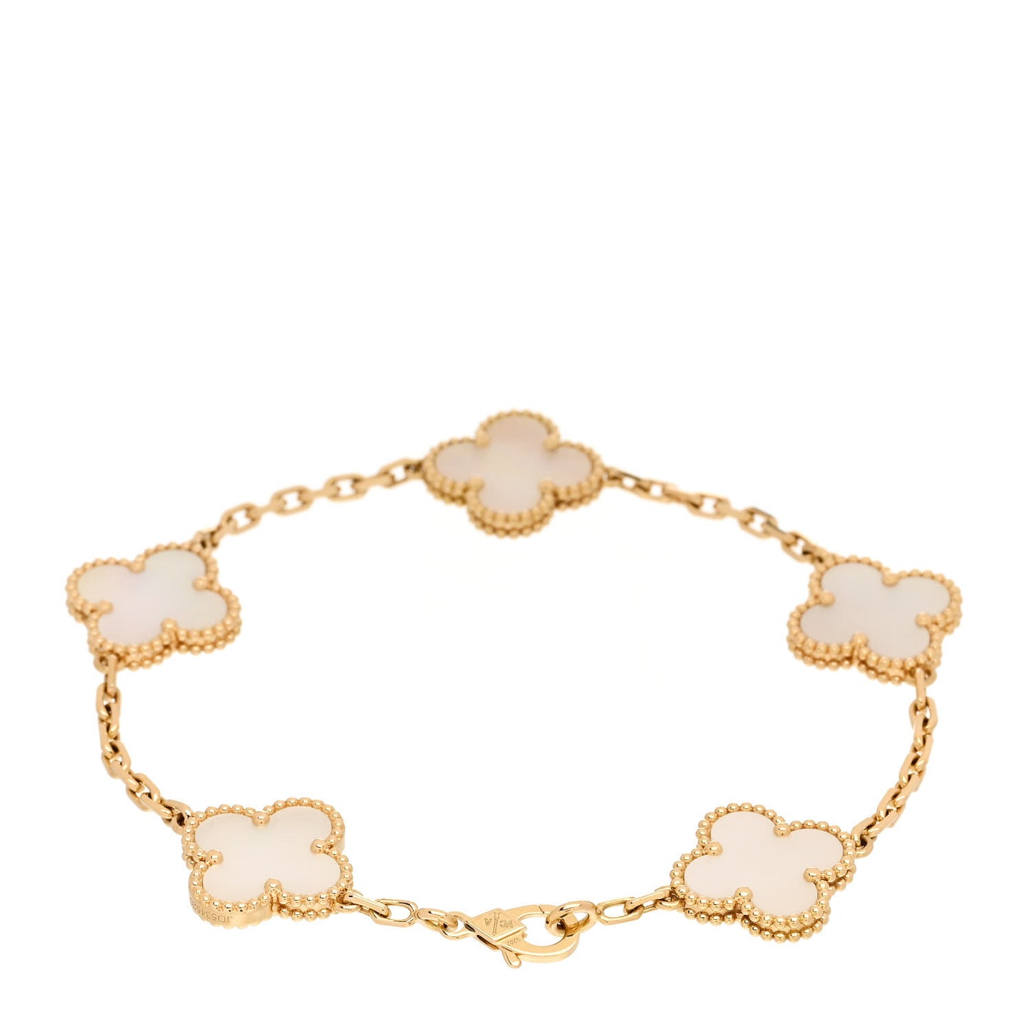 18K Yellow Gold Mother of Pearl 5 Motifs Vintage Alhambra Bracelet