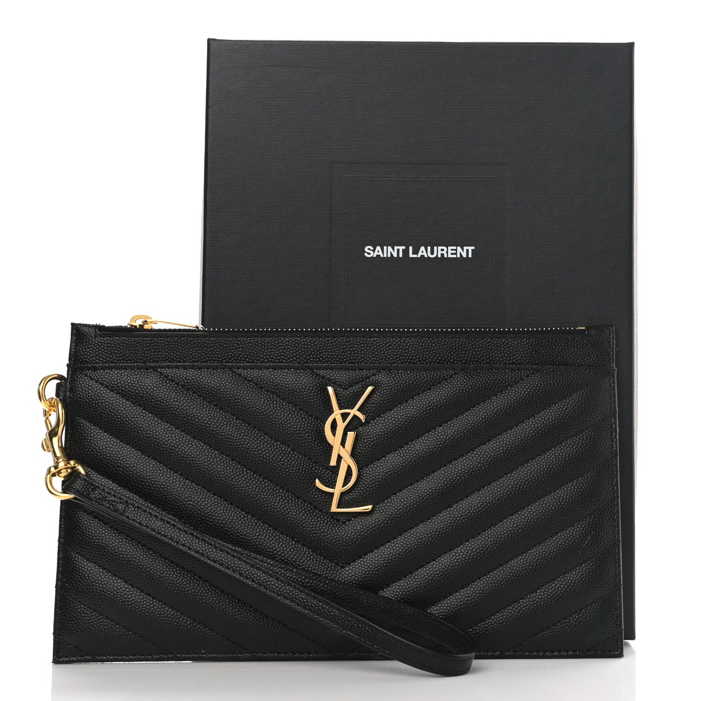Grain De Poudre Chevron Monogram Large Bill Pouch Black
