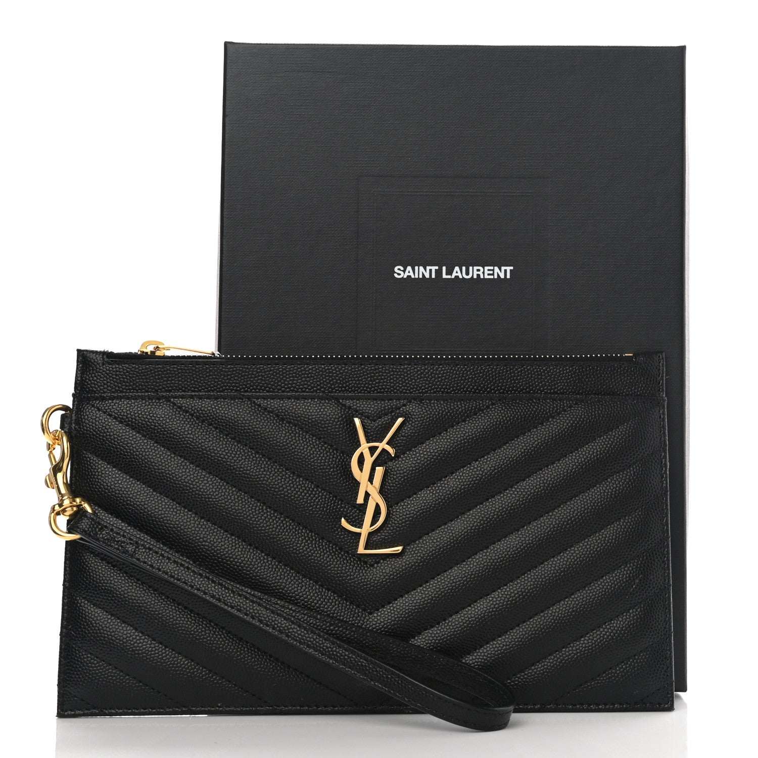 Saint Laurent Grain De Poudre Chevron Monogram Large Bill Pouch Black 9 of 9