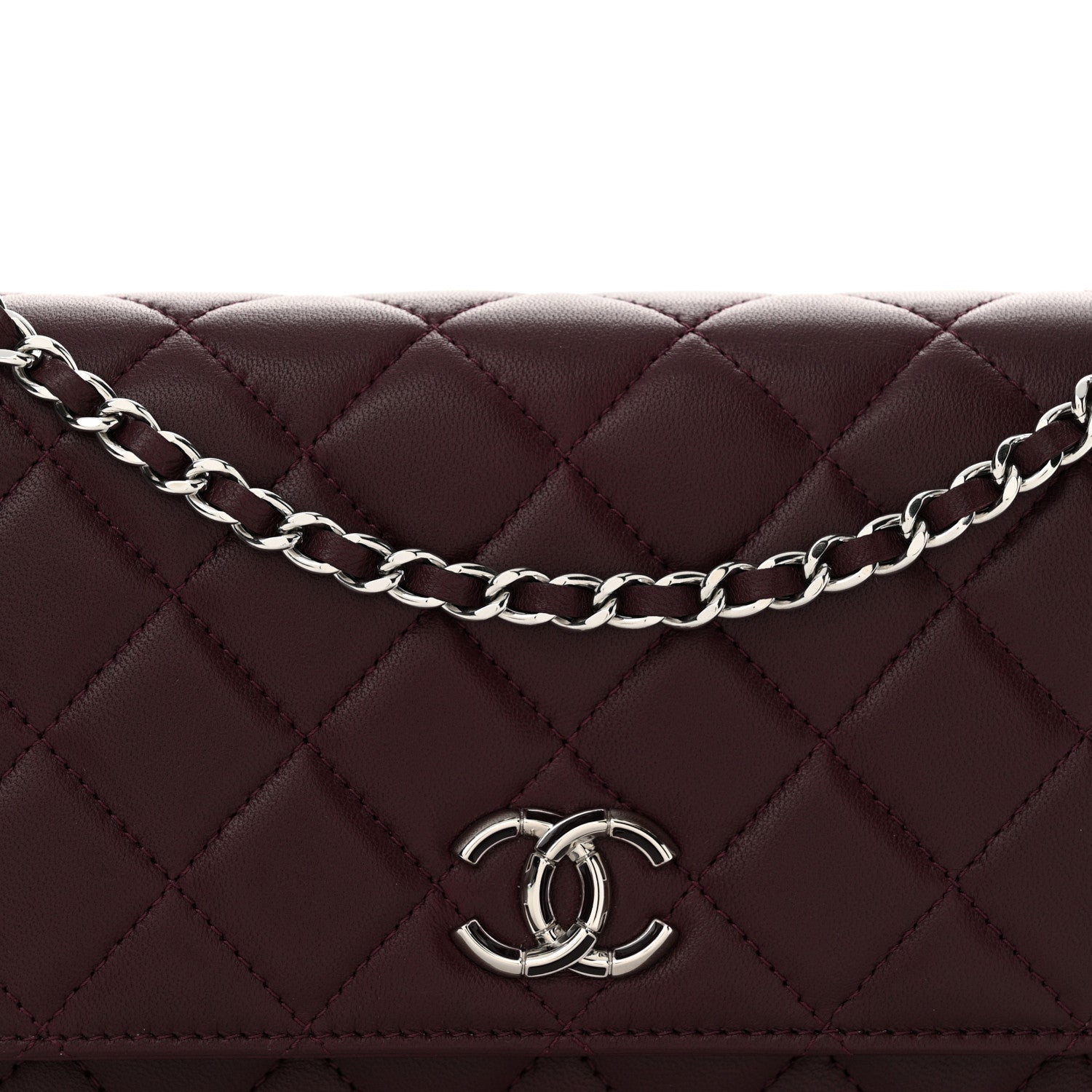 Chanel Lambskin Quilted Enamel CC Wallet On Chain WOC Burgundy 9 of 13
