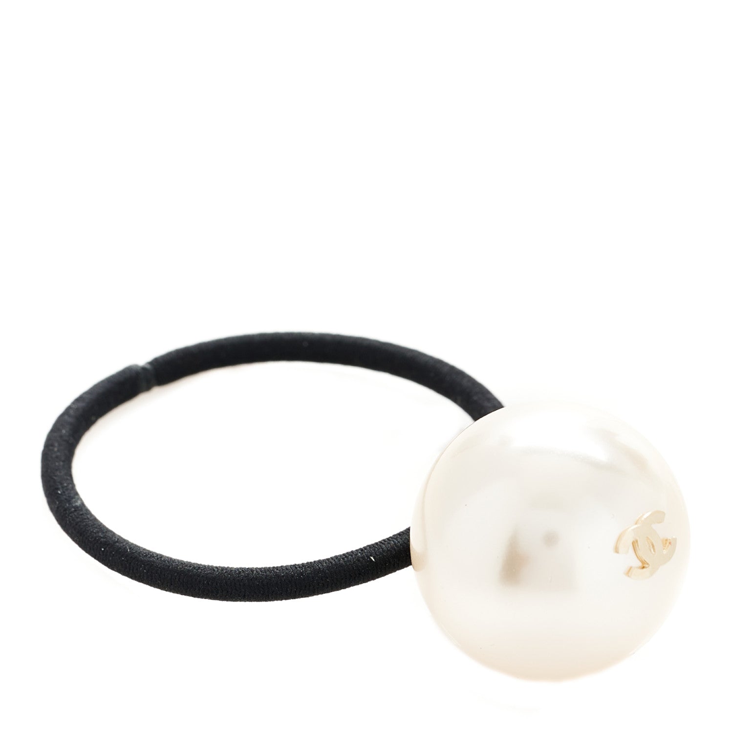 Chanel Pearl CC Hair Tie Black White 1 of 4