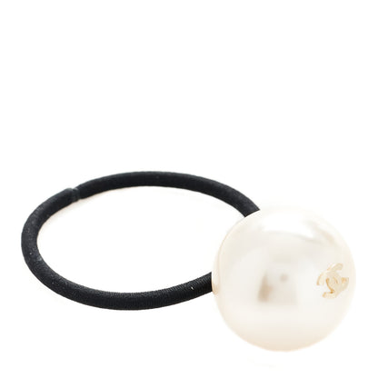 Chanel Pearl CC Hair Tie Black White 1 of 4