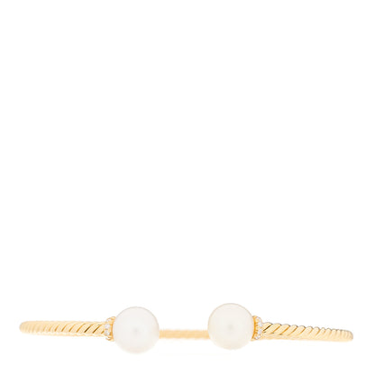 David Yurman 18K Yellow Gold Diamond Pearl 8.5mm Solari Bracelet 1 of 4