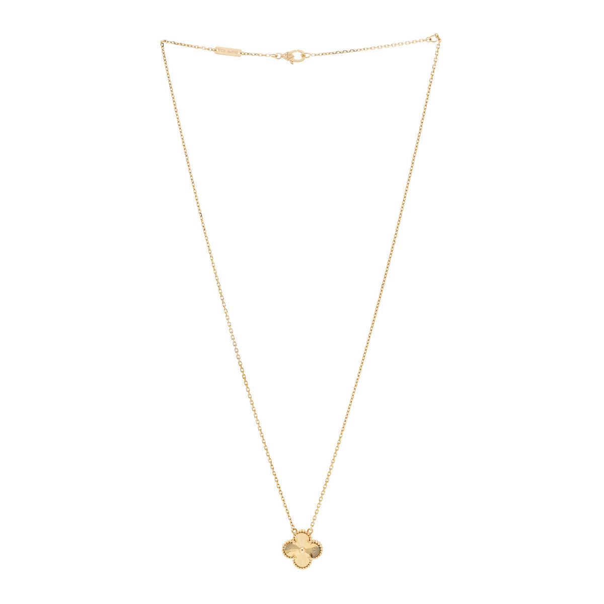 Van Cleef & Arpels 18K Yellow Gold Guilloche Vintage Alhambra Pendant Necklace 3 of 6
