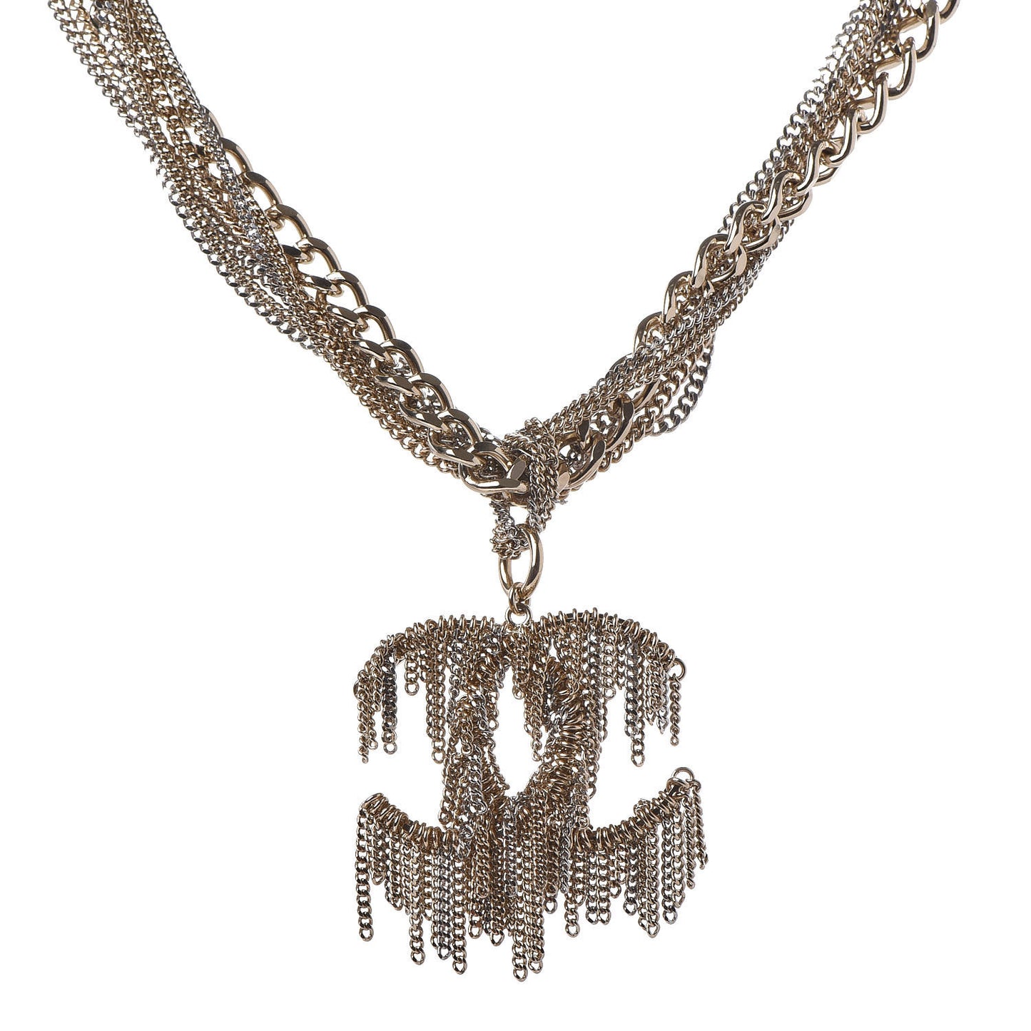 Multi Strand Chain CC Short Necklace Gold