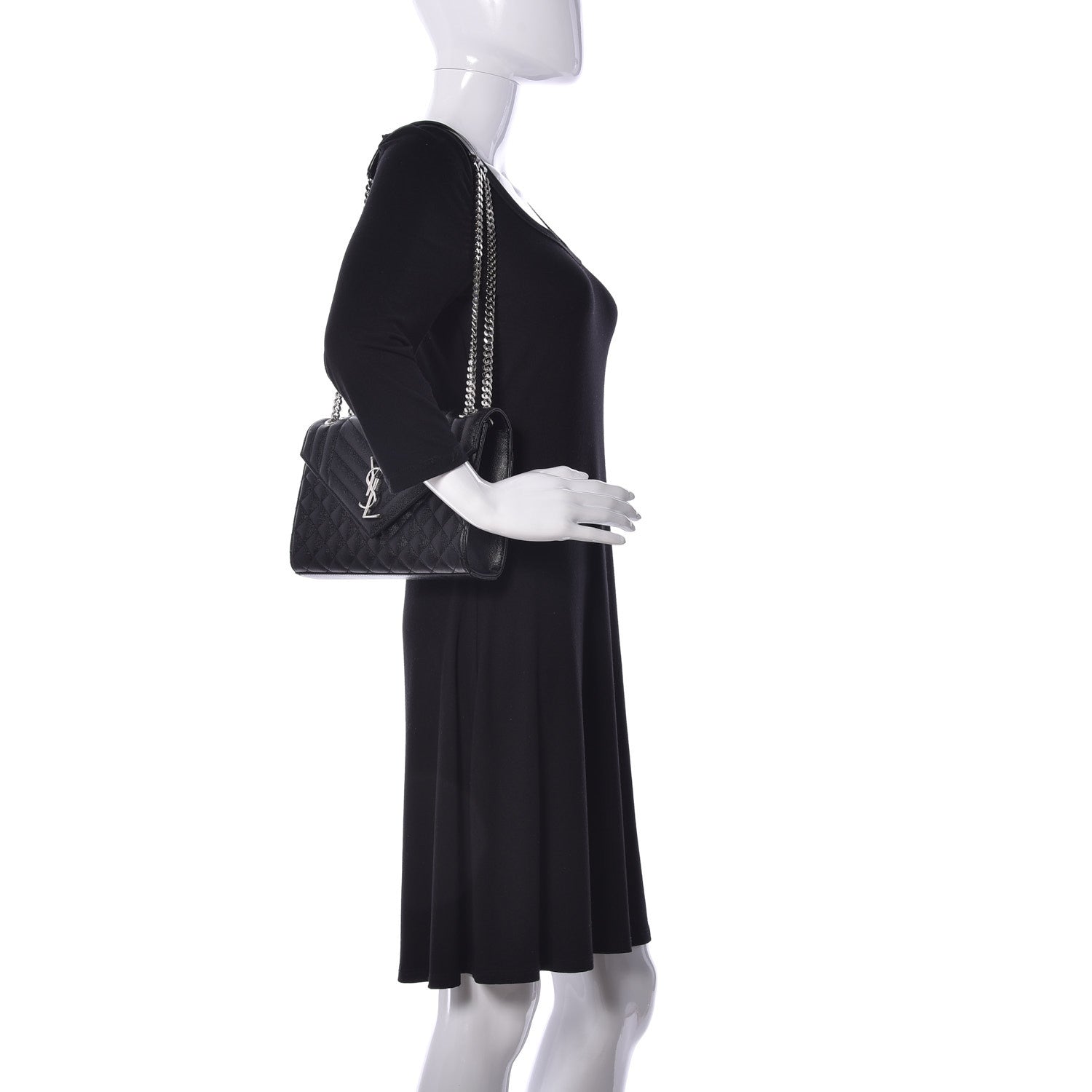 Saint Laurent Grain De Poudre Textured Mixed Matelasse Triquilt Medium Monogram Satchel Black 2 of 16