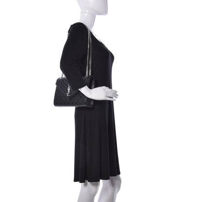 Saint Laurent Grain De Poudre Textured Mixed Matelasse Triquilt Medium Monogram Satchel Black 2 of 16