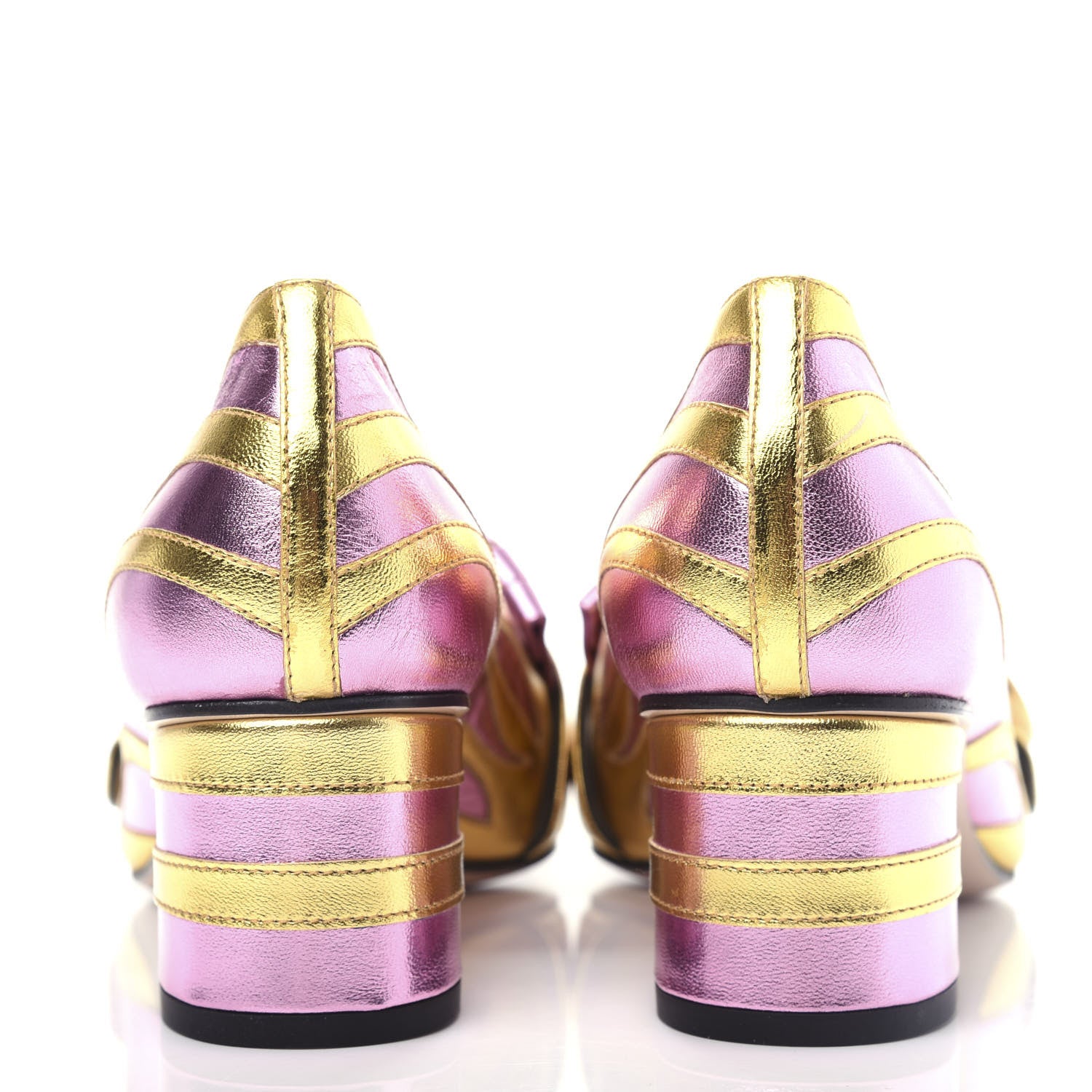 Gucci Metallic Nappa Inlay GG Marmont Fringe 50mm Loafer Pumps 36.5 Oro Vecchio Rosa 7 of 12
