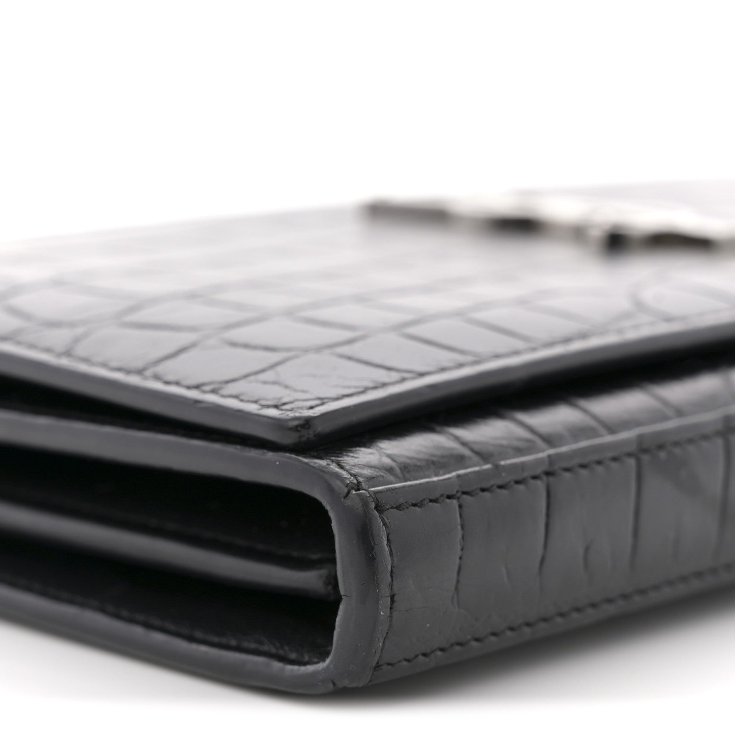 Saint Laurent Crocodile Embossed Calfskin Monogram Chain Wallet Black 8 of 12