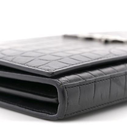 Saint Laurent Crocodile Embossed Calfskin Monogram Chain Wallet Black 8 of 12