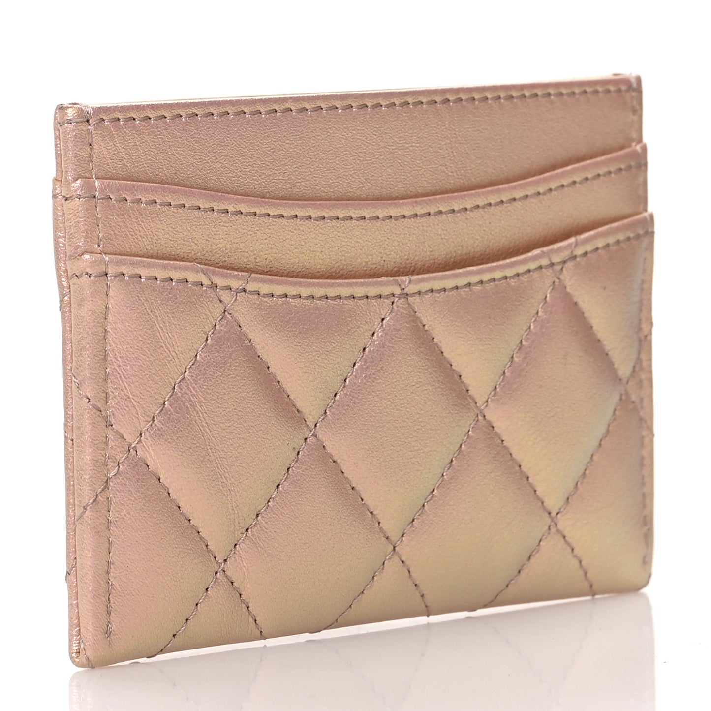 Iridescent Calfskin Quilted Card Holder Pink