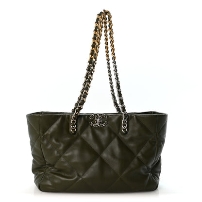 Chanel Lambskin Quilted Chanel 19 East West Shopping Bag Dark Green 1 of 11