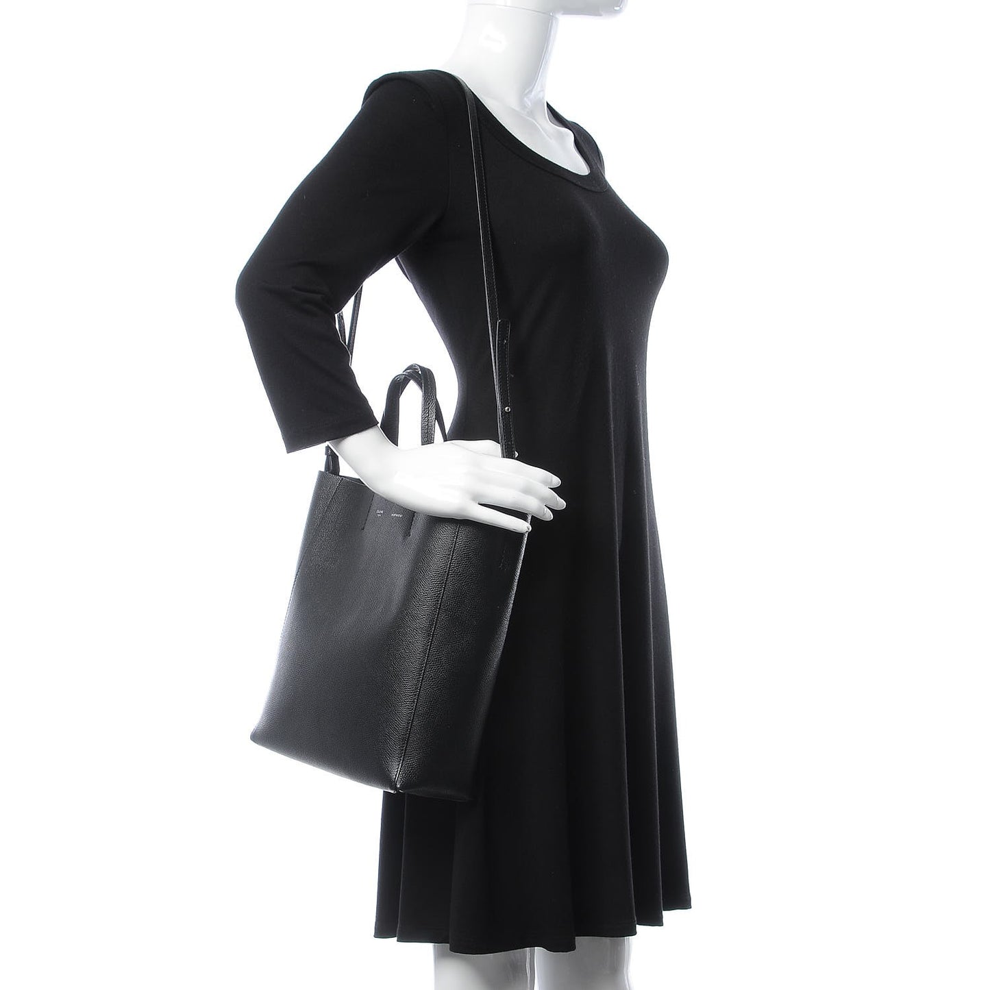 Grained Calfskin Small Vertical Cabas Black