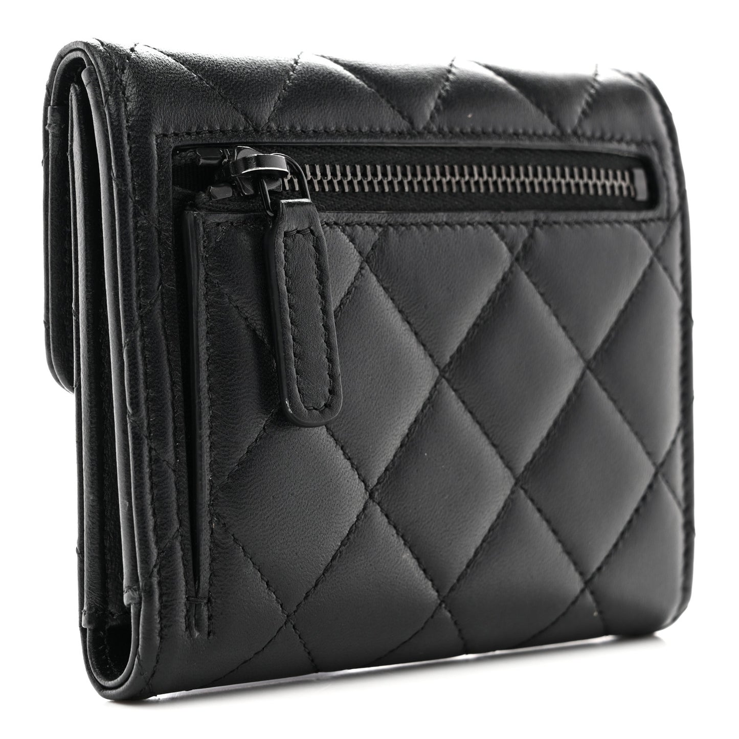 Lambskin Quilted Compact Flap Wallet So Black