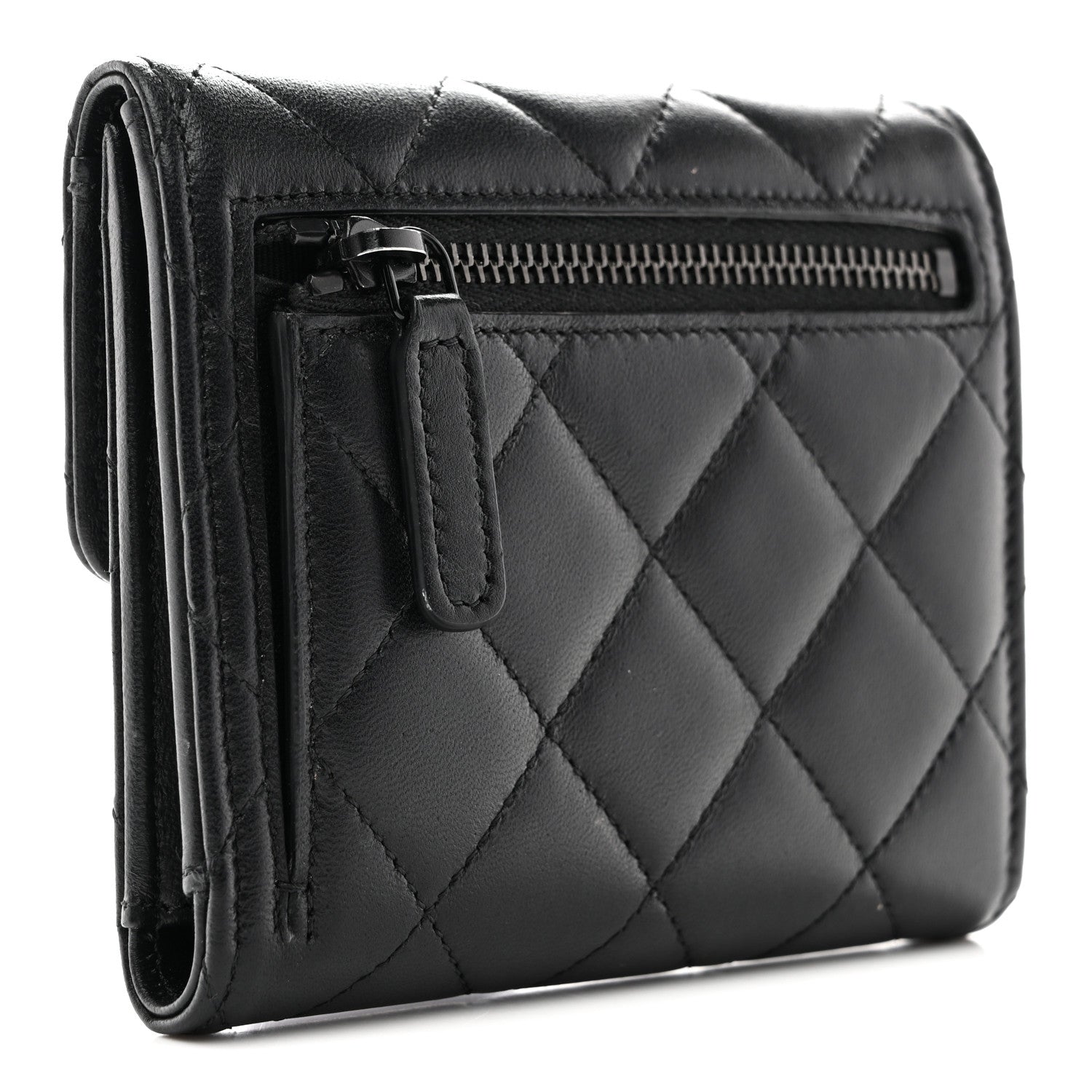 Chanel Lambskin Quilted Compact Flap Wallet So Black 3 of 8