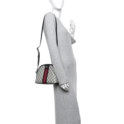 Gucci GG Supreme Monogram Textured Dollar Calfskin Web Small Ophidia Dome Shoulder Bag Beige Blue 2 of 11