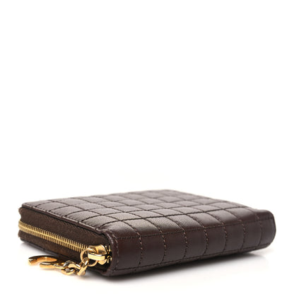 Celine Lambskin Quilted C Charm Zip Around Wallet Brown 4 of 9