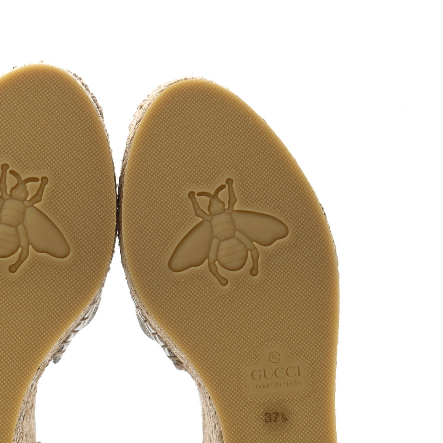 Gucci Lame GG Monogram Ankle Wrap Platform Espadrille Wedges 37.5 Silver Beige Light Grey 7 of 10