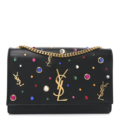 Saint Laurent Calfskin Crystal Medium Monogram Kate Satchel Black 1 of 10