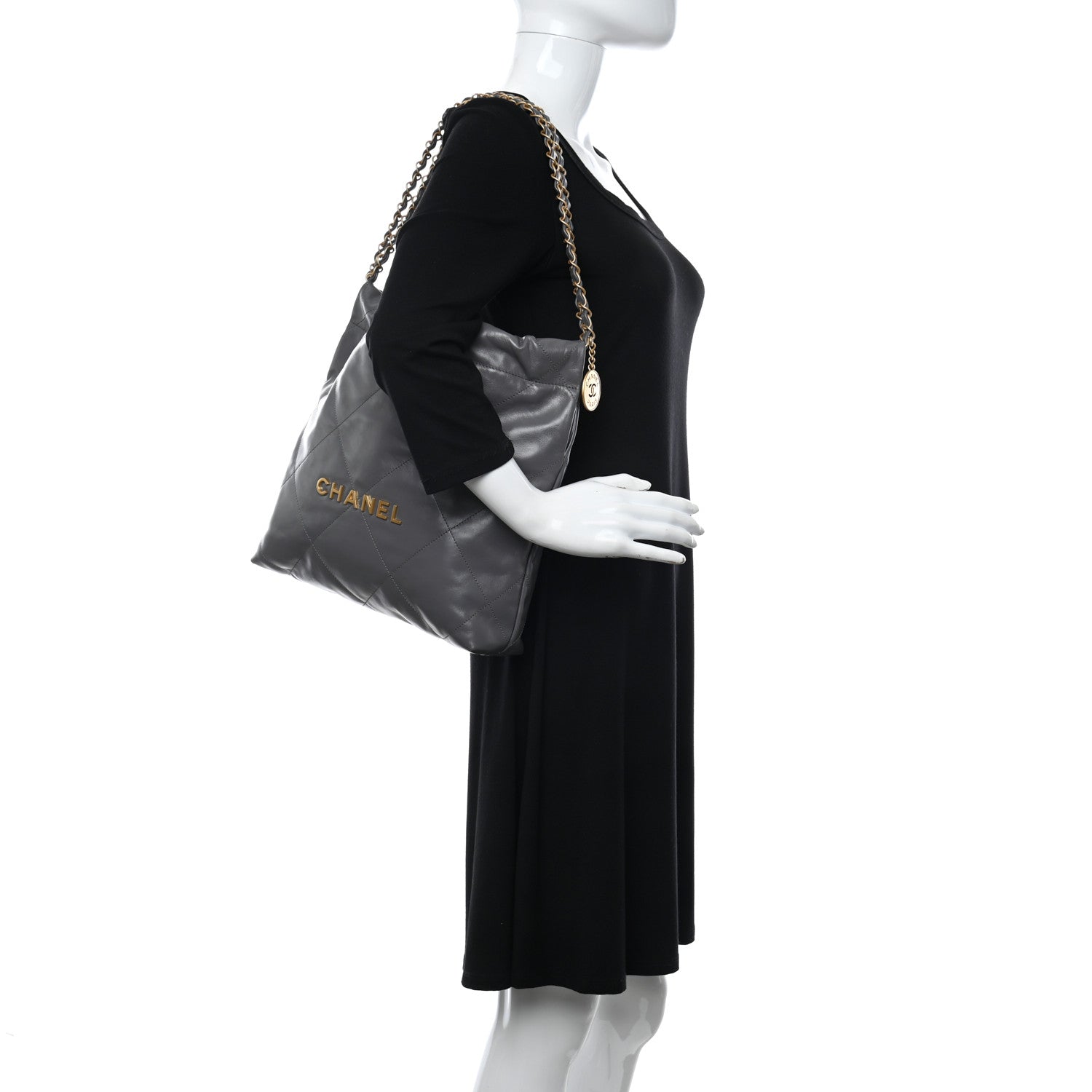 Chanel Shiny Calfskin Quilted Small Chanel 22 Grey 2 of 12
