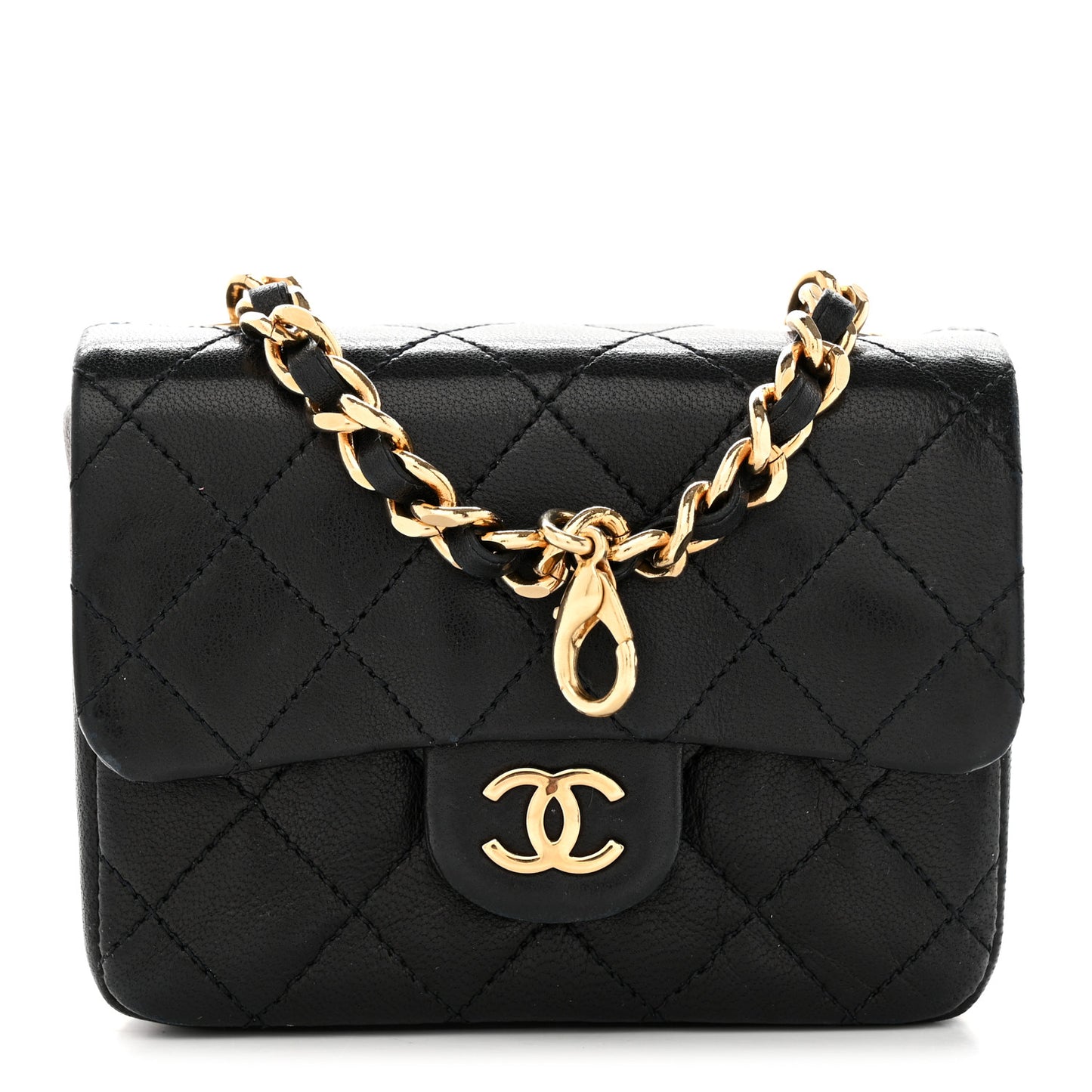 Lambskin Quilted Mini Flap Belt Bag Charm Black