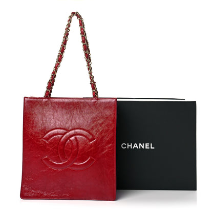 Chanel Shiny Aged Calfskin North South Shopping Bag Red 11 of 11