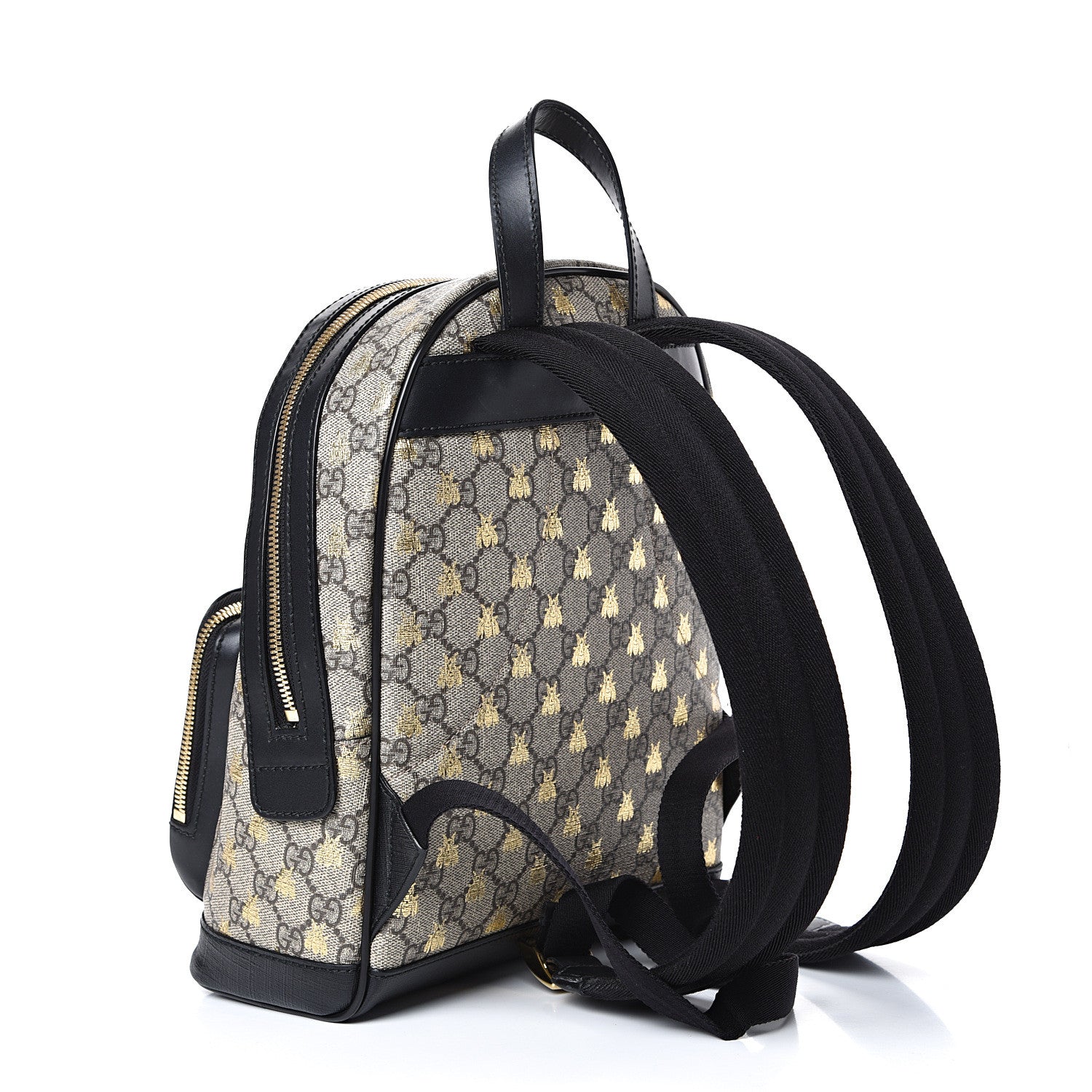 Gucci GG Supreme Monogram Bees Print Small Day Backpack Beige Oro Black 2 of 13