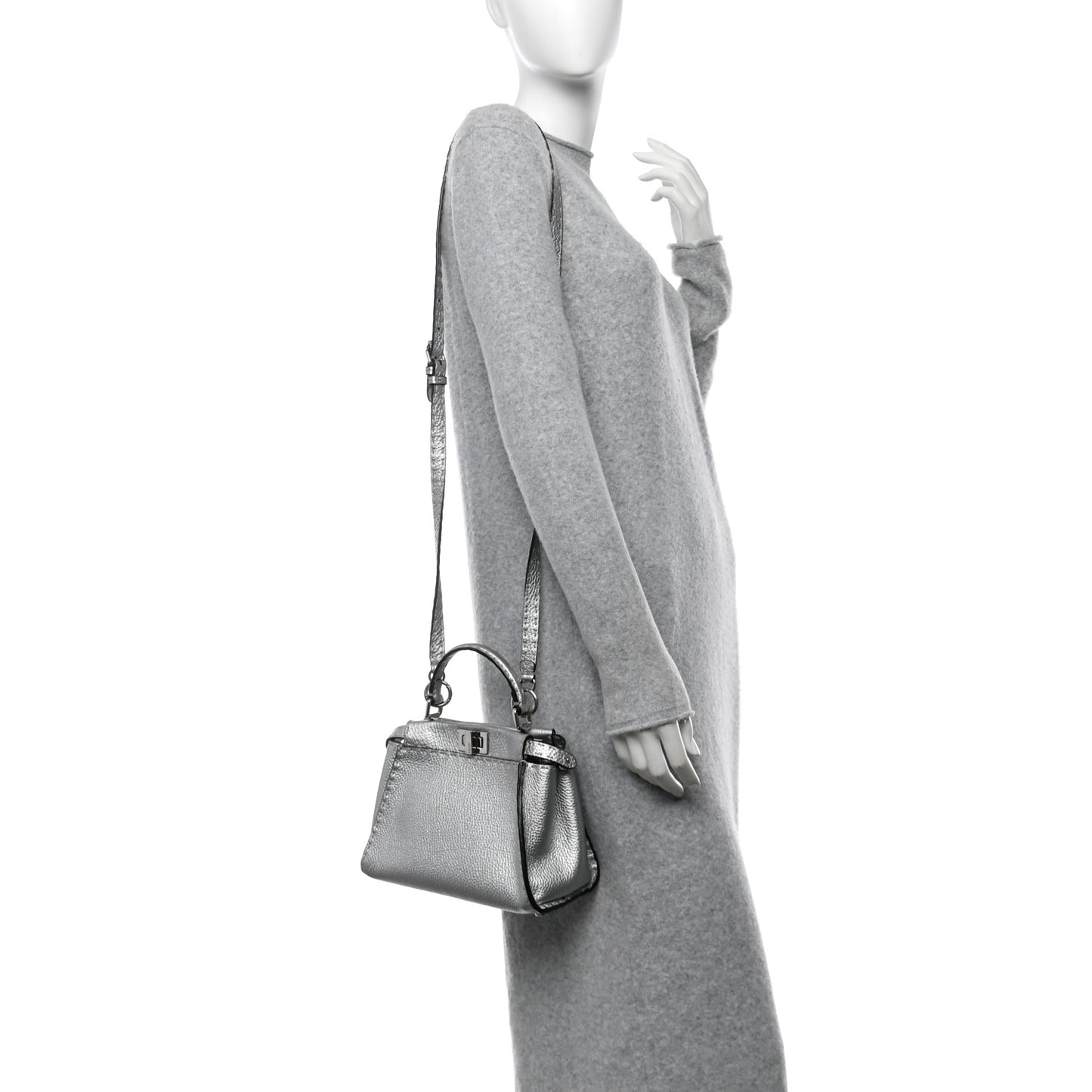 Cuoio Romano Lux Selleria Mini Peekaboo Iconic Satchel Argento