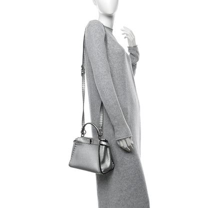 Fendi Cuoio Romano Lux Selleria Mini Peekaboo Iconic Satchel Argento 2 of 12